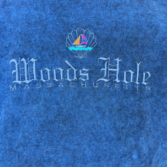 Vintage WOODS HOLE MASSACHUSETTS T Shirt Men XL ONEITA Tag Blue‎ Single Stitch - Picture 1 of 14